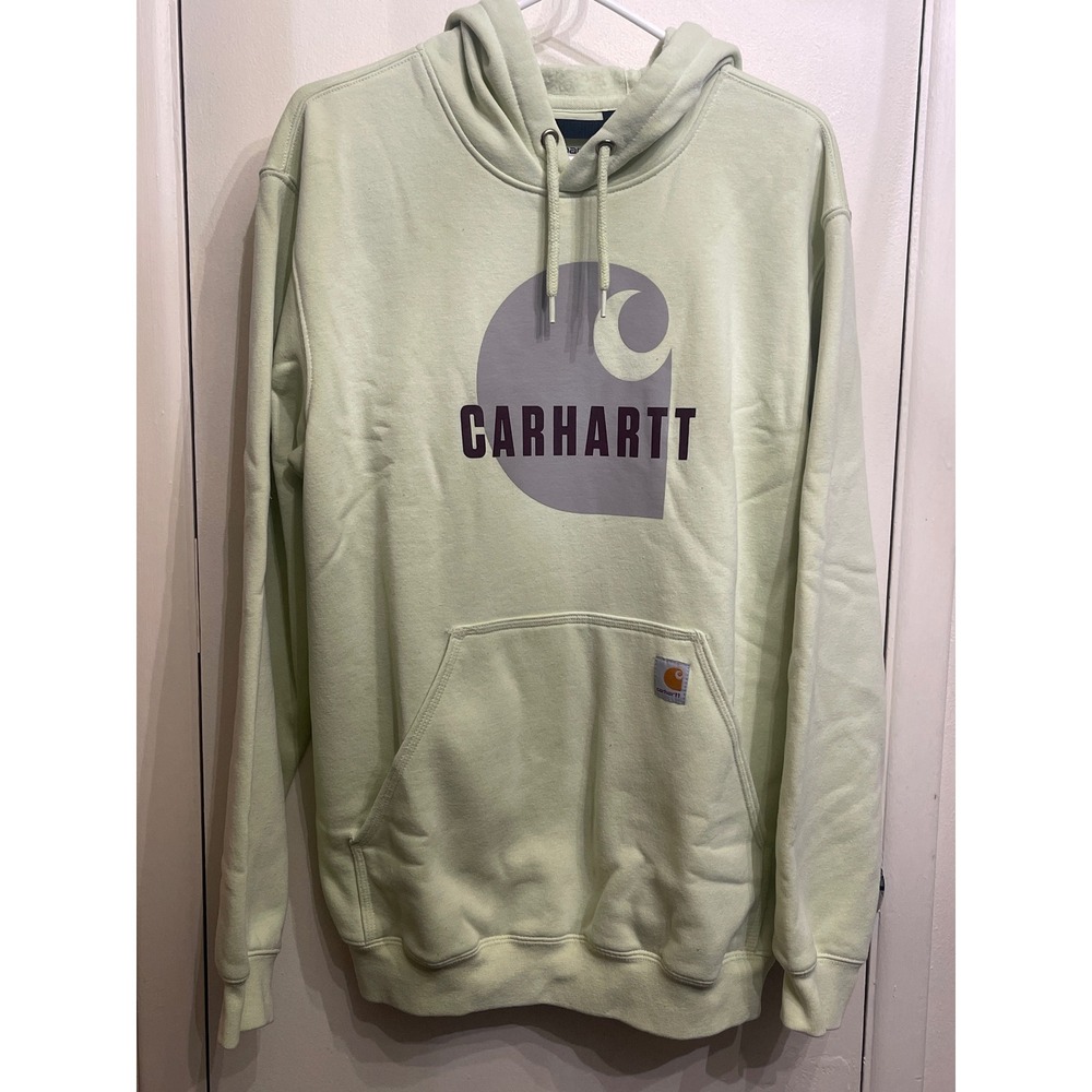 Carhartt Loose Fit Hoodie Mens Pale Green Graphic Logo Sweatshirt Med